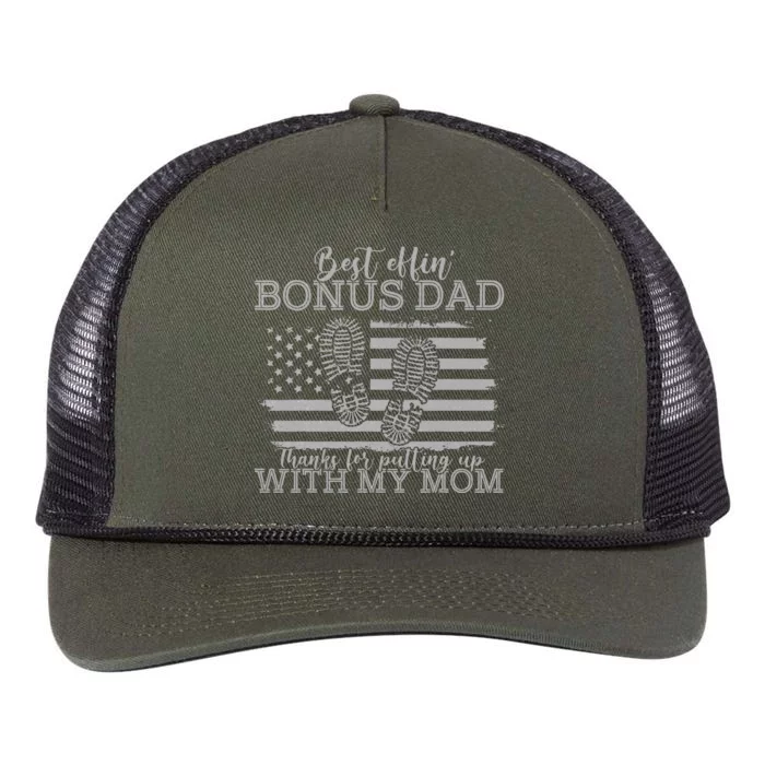 Best effin’ bonus dad ever thanks for putting with my mom Retro Rope Trucker Hat Cap