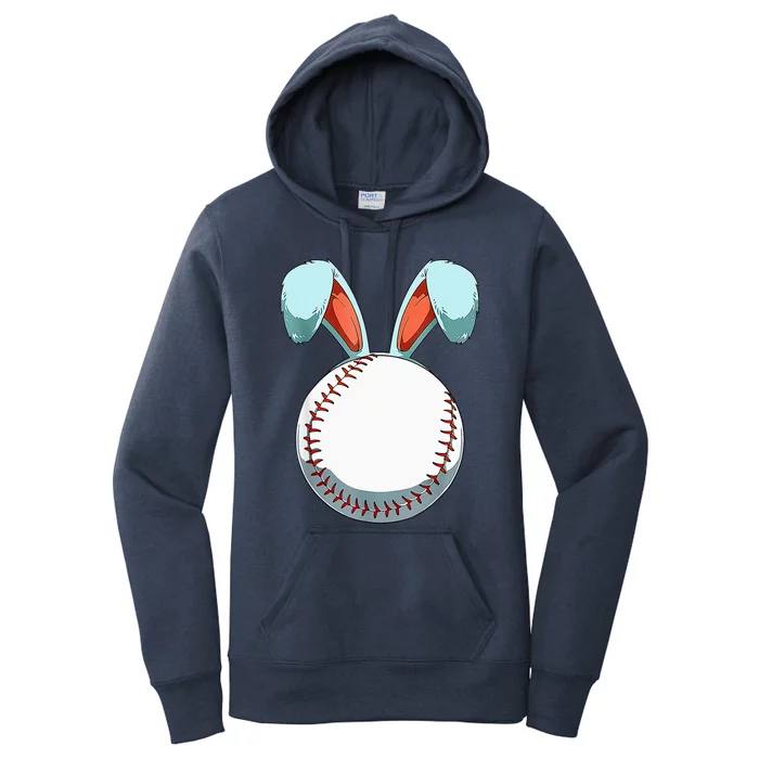 Baseball Easter Bunny Ears Easter Eggs Hunting Basket Women's Pullover Hoodie