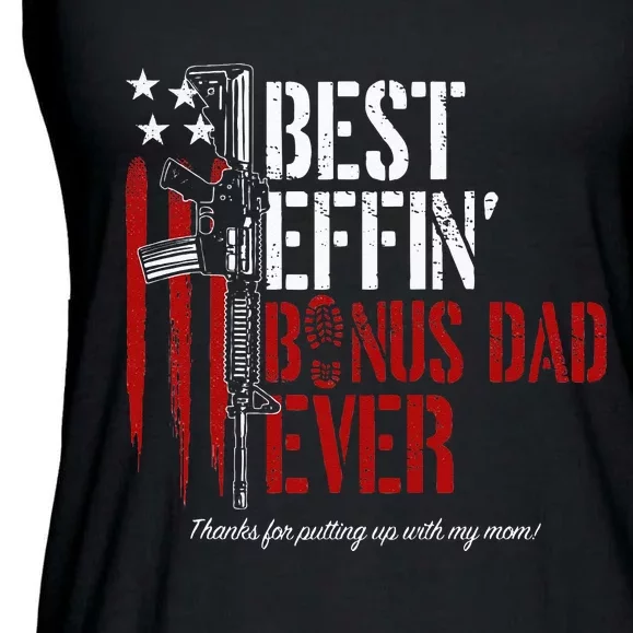 Best Effin’ Bonus Dad Ever Daddy Gun Rights American Flag Ladies Essential Flowy Tank