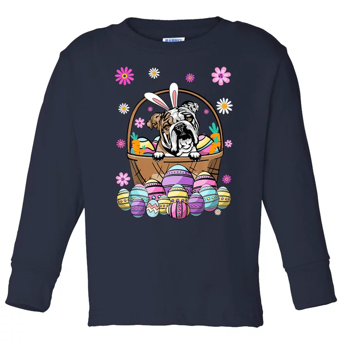 Bunny English Bulldog Dog Lover Easter Eggs Funny Easter Day Toddler Long Sleeve Shirt