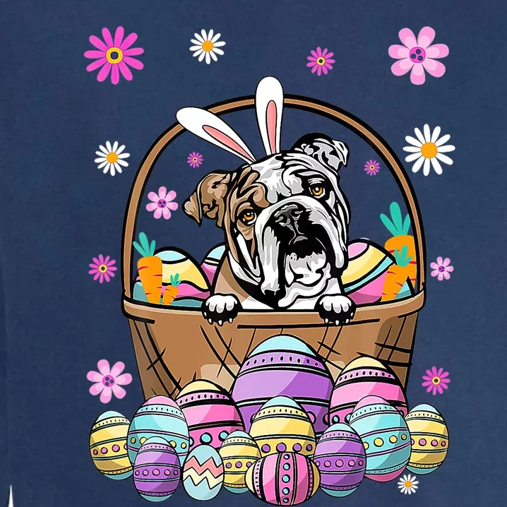 Bunny English Bulldog Dog Lover Easter Eggs Funny Easter Day Garment-Dyed Sweatshirt