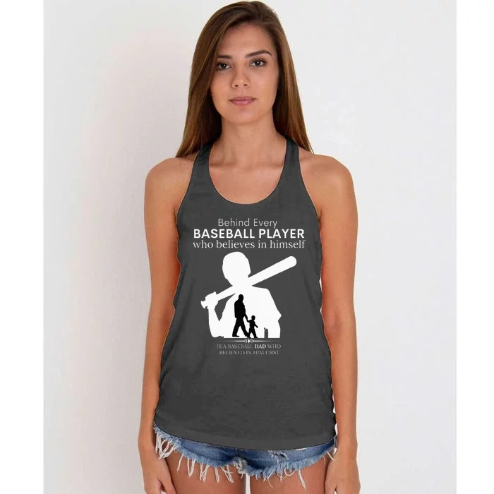 Behind Every Baseball Player Is A DAD That Believes Women's Knotted Racerback Tank