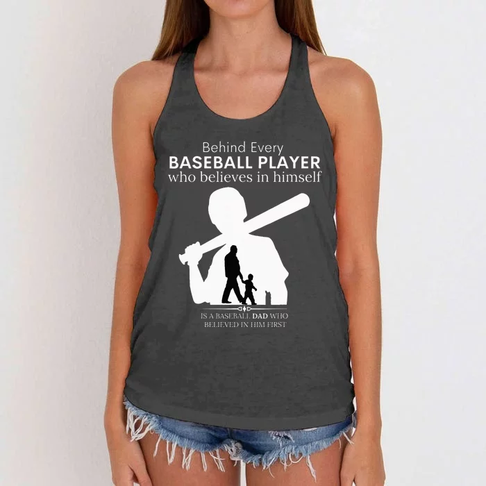 Behind Every Baseball Player Is A DAD That Believes Women's Knotted Racerback Tank