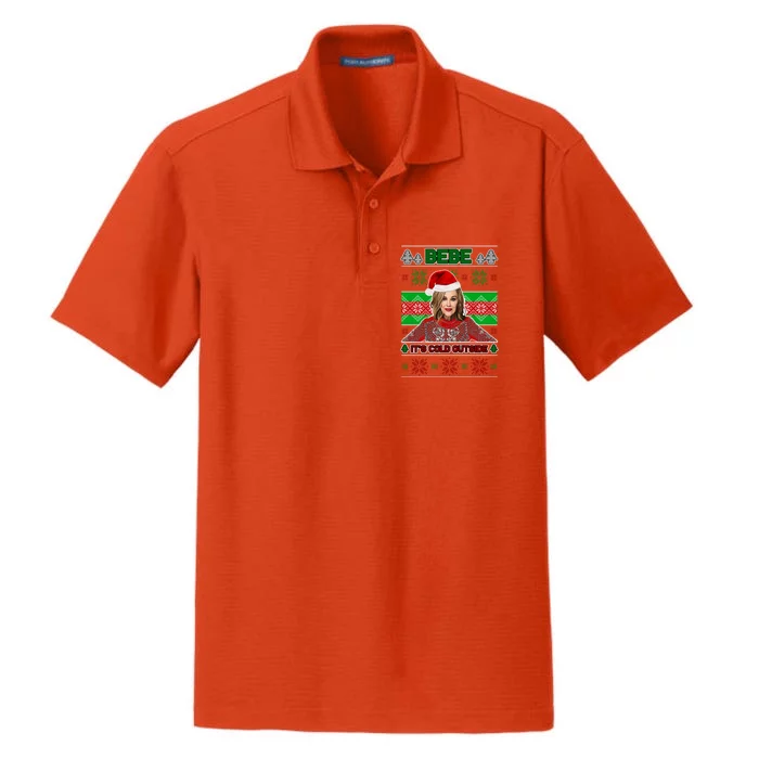 Bebe It's Cold Outside Ugly Christmas Sweater Dry Zone Grid Performance Polo