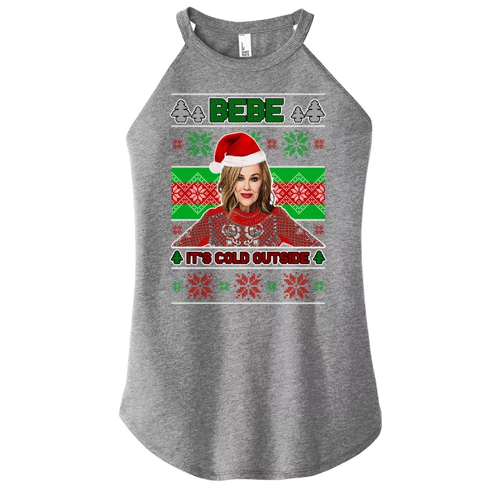 Bebe It's Cold Outside Ugly Christmas Sweater Women’s Perfect Tri Rocker Tank