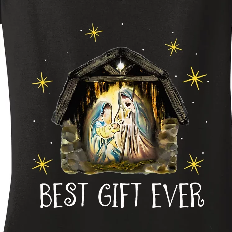 Best Ever Christmas Cool Jesus Nativity Scene Christian Women's V-Neck T-Shirt