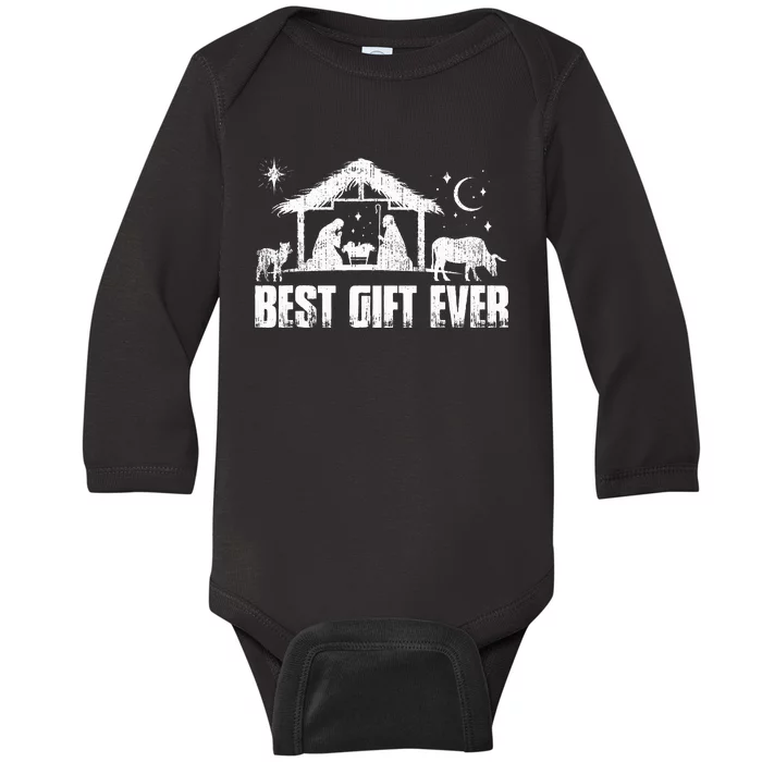 Best Ever Christmas Jesus Nativity Scene Christian Baby Long Sleeve Bodysuit