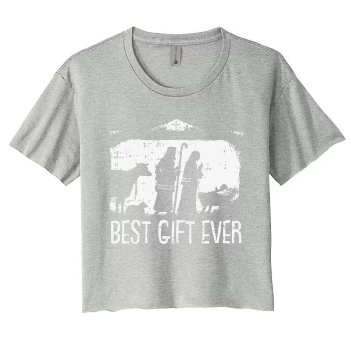 Best Ever Christmas Cool Jesus Nativity Scene Christian Women's Crop Top Tee