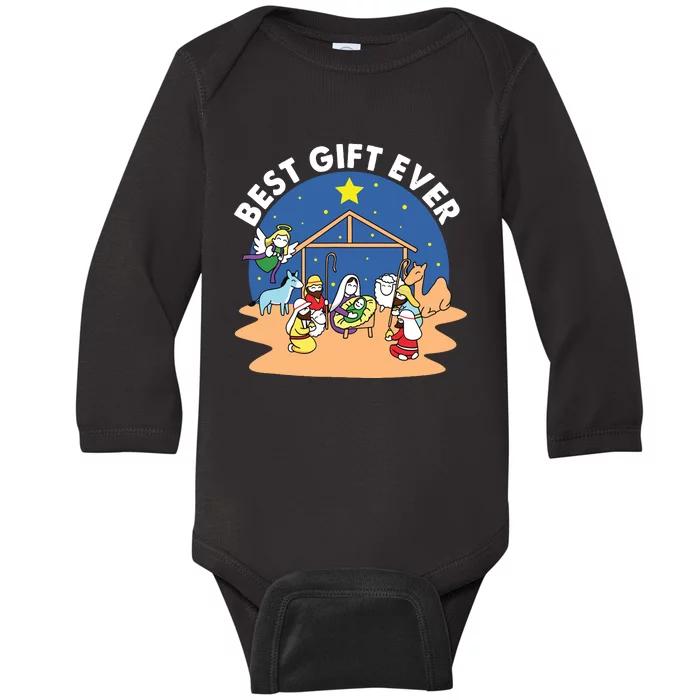 Best Ever Christmas Jesus Nativity Scene Christian Xmas Baby Long Sleeve Bodysuit