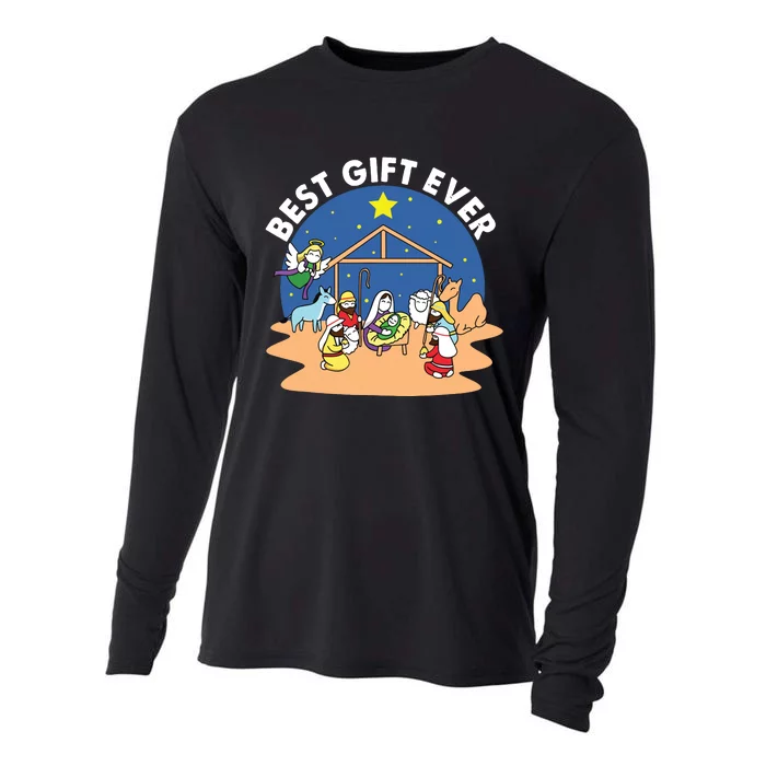 Best Ever Christmas Jesus Nativity Scene Christian Xmas Cooling Performance Long Sleeve Crew