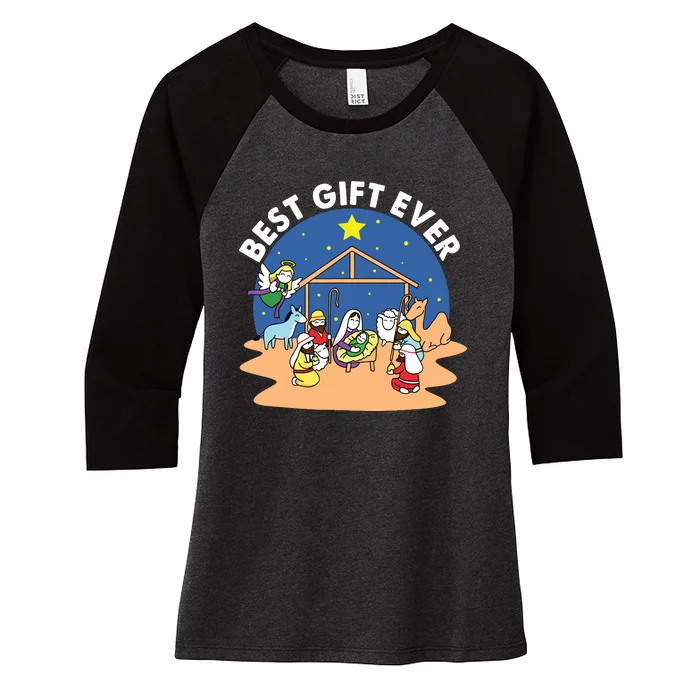 Best Ever Christmas Jesus Nativity Scene Christian Xmas Women's Tri-Blend 3/4-Sleeve Raglan Shirt