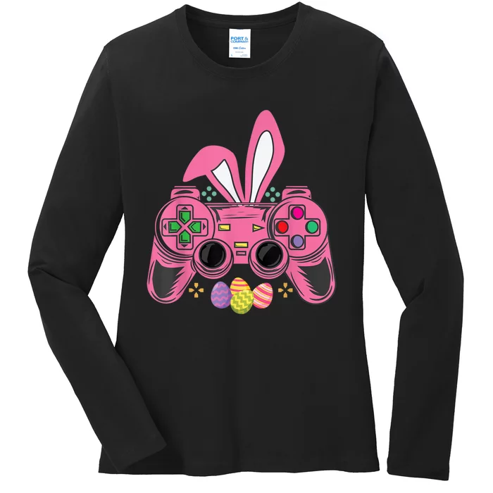 Bunny Eggs Costume Easter Day Gaming Video Game Ladies Long Sleeve Shirt