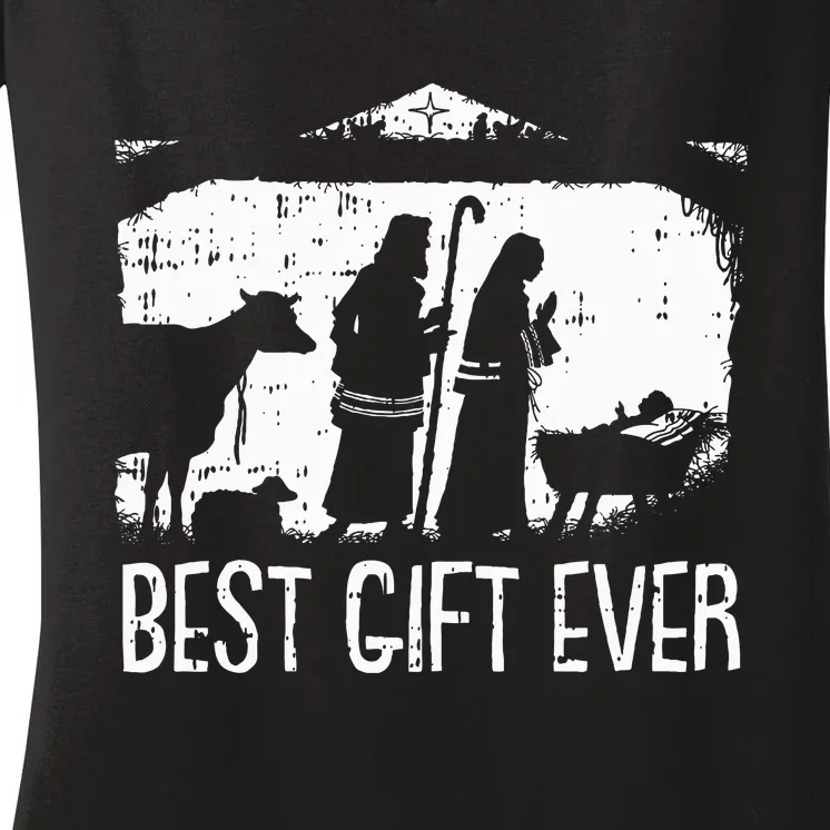 Best Ever Christmas Cool Jesus Nativity Scene Christian Women's V-Neck T-Shirt