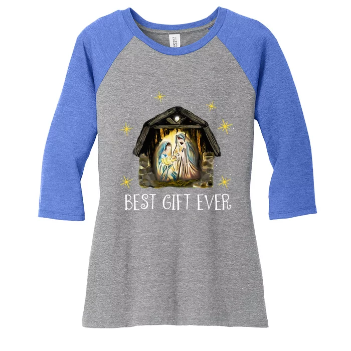 Best Ever Christmas Cool Jesus Nativity Scene Christian Women's Tri-Blend 3/4-Sleeve Raglan Shirt