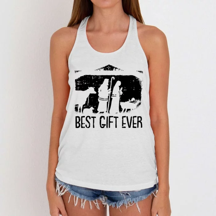 Best Ever Christmas Cool Jesus Nativity Scene Christian Women's Knotted Racerback Tank