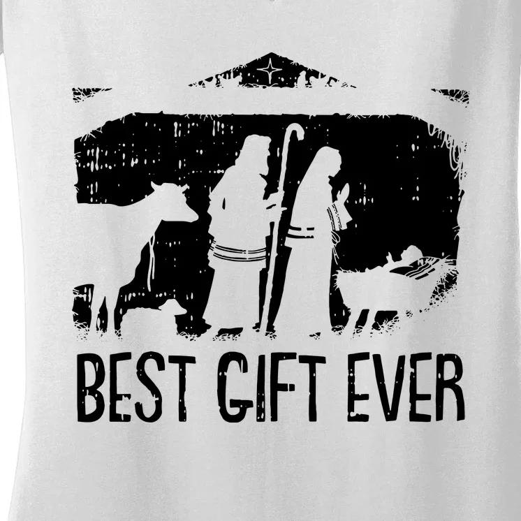 Best Ever Christmas Cool Jesus Nativity Scene Christian Women's V-Neck T-Shirt