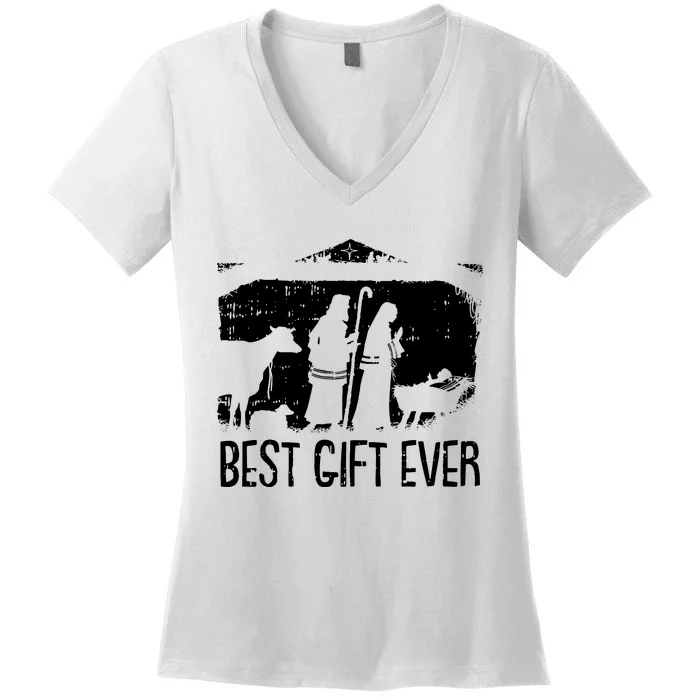 Best Ever Christmas Cool Jesus Nativity Scene Christian Women's V-Neck T-Shirt