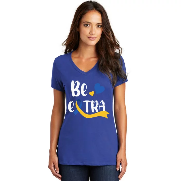 Be Extra Cute T21 World Down Syndrome Women's V-Neck T-Shirt