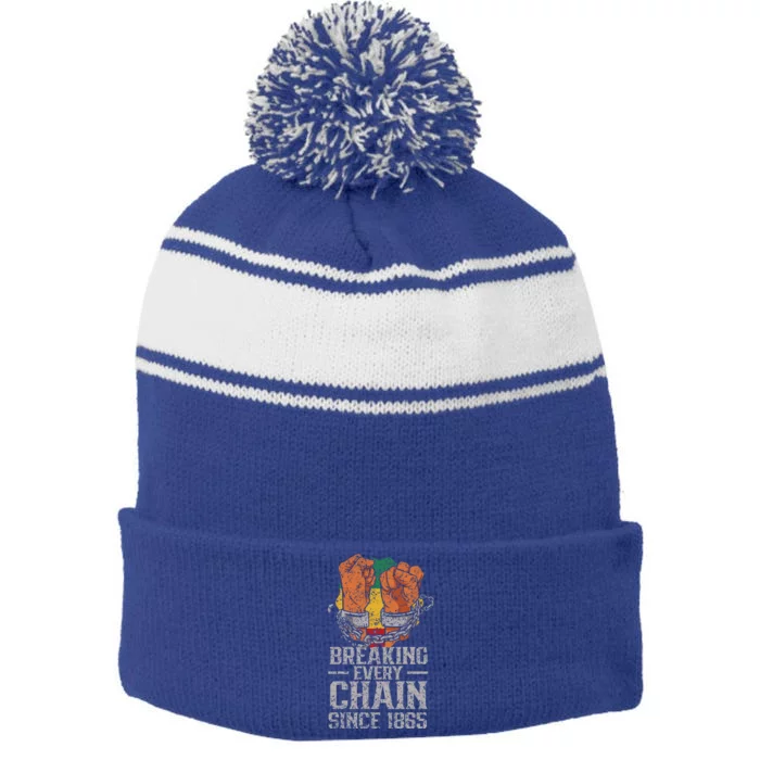 Breaking Every Chain Since 1865 Africa Junenth Black Gift Stripe Pom Pom Beanie