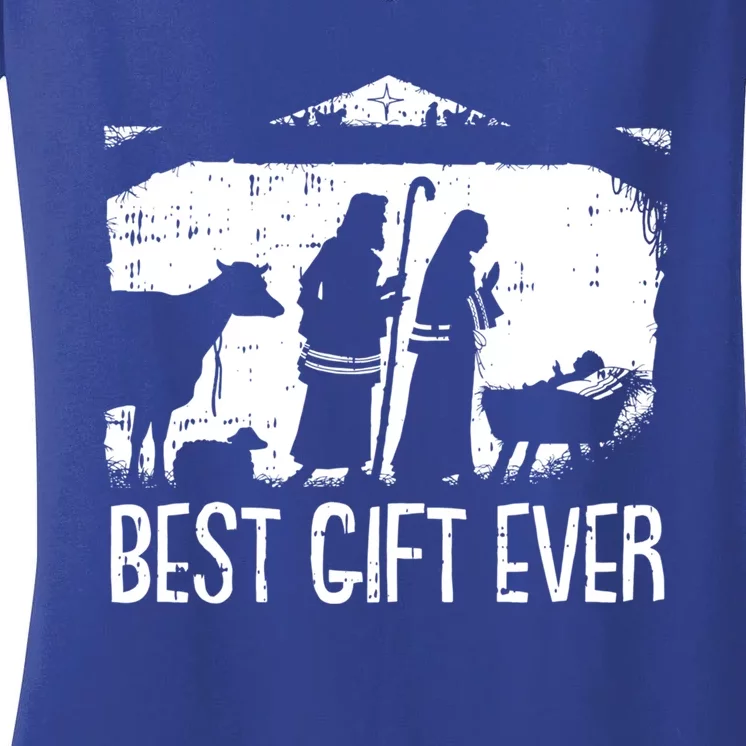 Best Ever Christmas Cool Jesus Nativity Scene Christian Great Gift Women's V-Neck T-Shirt