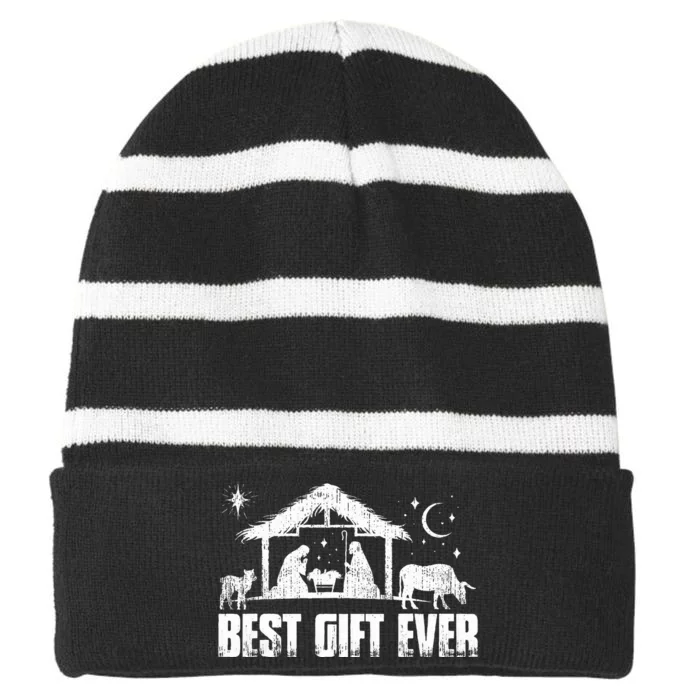 Best Ever Christmas Jesus Nativity Scene Christian Xmas Striped Beanie with Solid Band