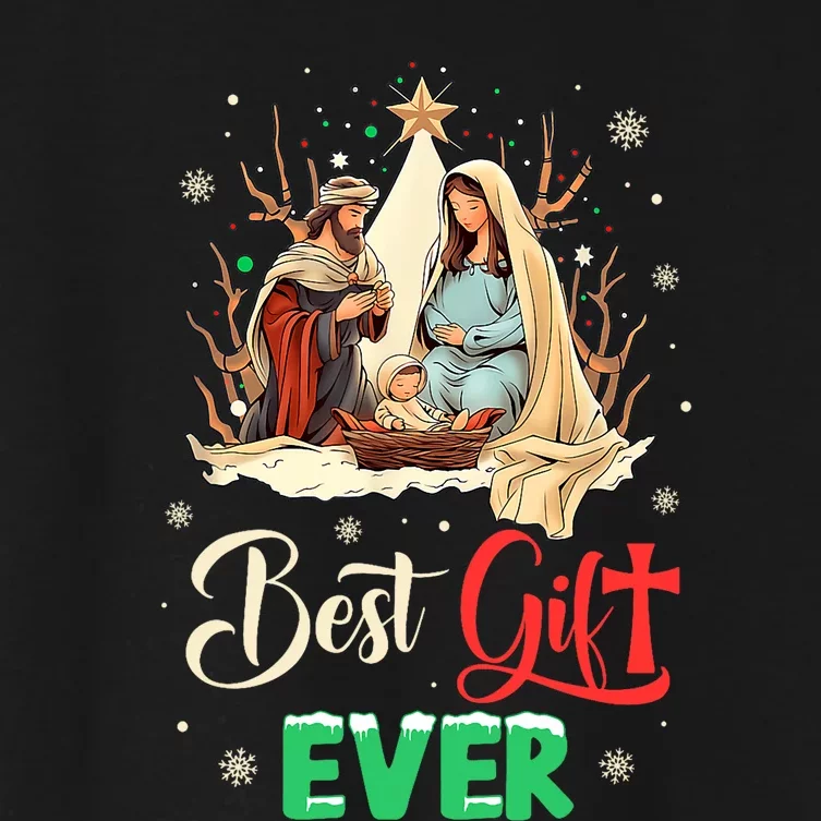 Best Ever Christmas Cool Jesus Nativity Scene Christian Women's Crop Top Tee