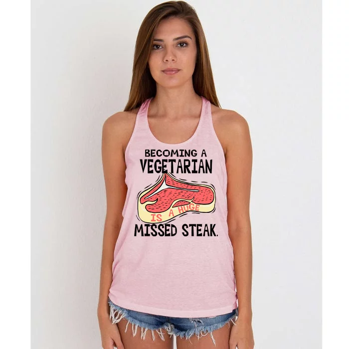 Becoming A Vegetarian is a Huge Missed Steak Women's Knotted Racerback Tank