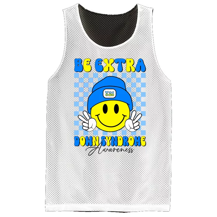 Be Extra Down Syndrome Awareness Yellow And Blue Smile Face Mesh Reversible Basketball Jersey Tank