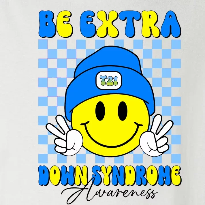 Be Extra Down Syndrome Awareness Yellow And Blue Smile Face Toddler Long Sleeve Shirt