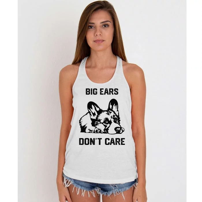 big ears don't care Corgi funny dog lover Women's Knotted Racerback Tank