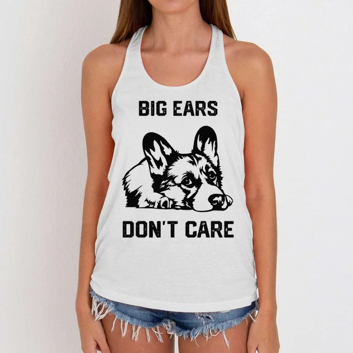 big ears don't care Corgi funny dog lover Women's Knotted Racerback Tank