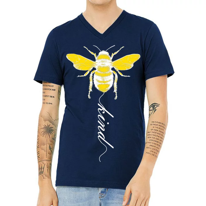 Bee Kind Bumblebee Script V-Neck T-Shirt