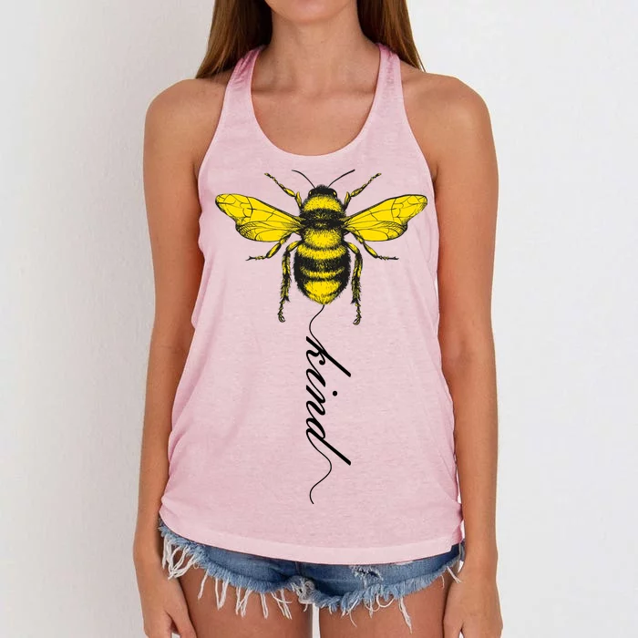 Bee Kind Bumblebee Script Women's Knotted Racerback Tank