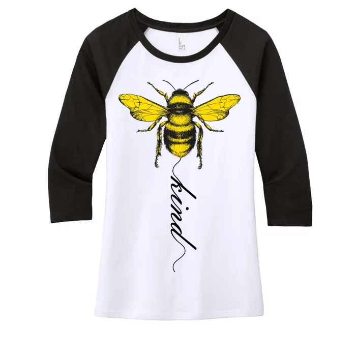 Bee Kind Bumblebee Script Women's Tri-Blend 3/4-Sleeve Raglan Shirt