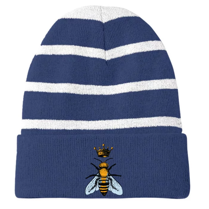 Bee King Crown Striped Beanie with Solid Band