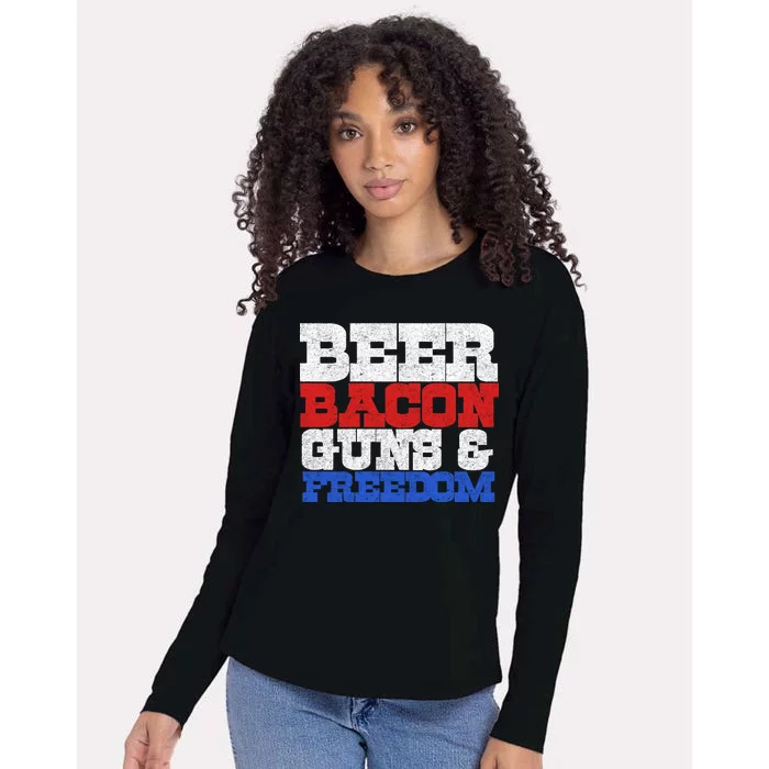 Beer Bacon Guns And Freedom Womens Cotton Relaxed Long Sleeve T-Shirt