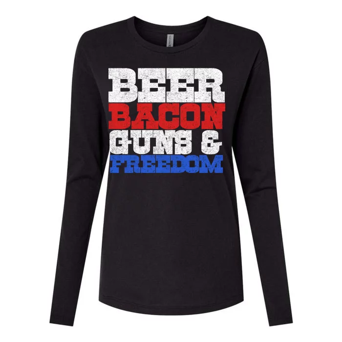 Beer Bacon Guns And Freedom Womens Cotton Relaxed Long Sleeve T-Shirt