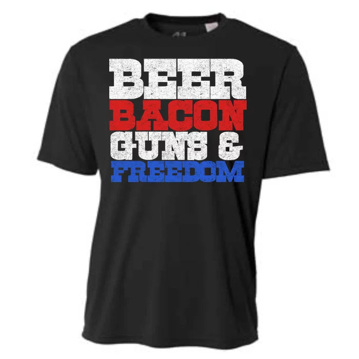 Beer Bacon Guns And Freedom Cooling Performance Crew T-Shirt