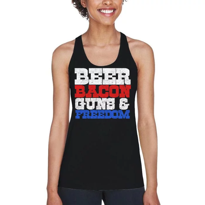 Beer Bacon Guns And Freedom Women's Racerback Tank