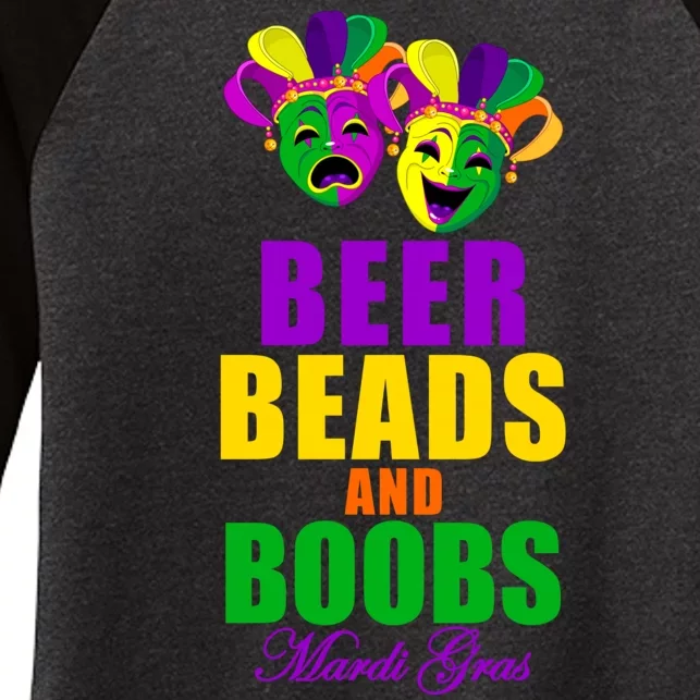 Beer Beads and Boobs Mardi Gras New Orleans Women's Tri-Blend 3/4-Sleeve Raglan Shirt