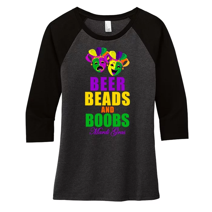 Beer Beads and Boobs Mardi Gras New Orleans Women's Tri-Blend 3/4-Sleeve Raglan Shirt