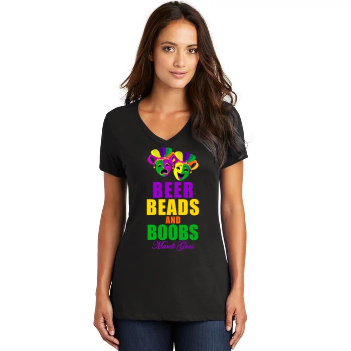 Beer Beads and Boobs Mardi Gras New Orleans Women's V-Neck T-Shirt