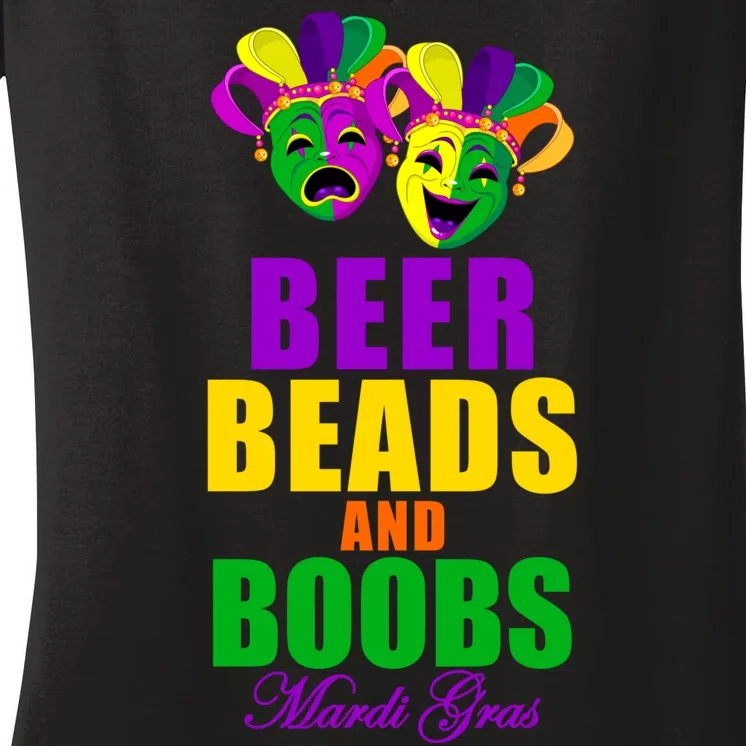 Beer Beads and Boobs Mardi Gras New Orleans Women's V-Neck T-Shirt