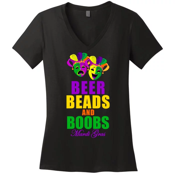 Beer Beads and Boobs Mardi Gras New Orleans Women's V-Neck T-Shirt