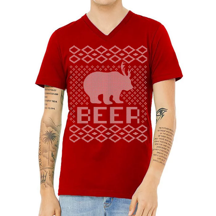 Beer Deer Hunting Ugly Christmas V-Neck T-Shirt