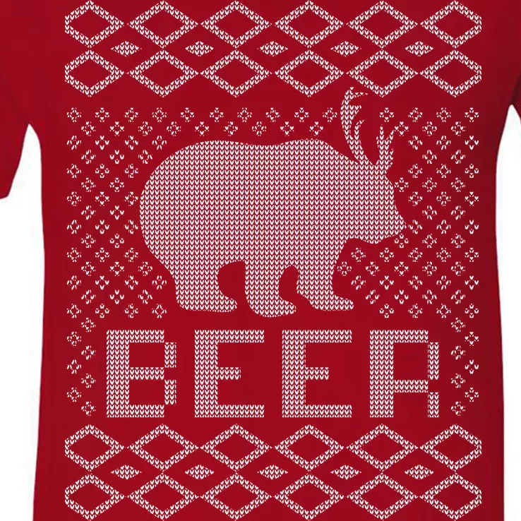 Beer Deer Hunting Ugly Christmas V-Neck T-Shirt