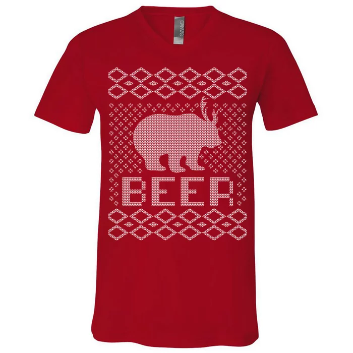 Beer Deer Hunting Ugly Christmas V-Neck T-Shirt