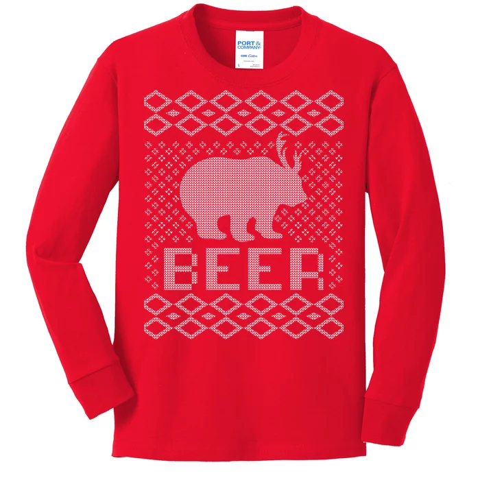 Beer Deer Hunting Ugly Christmas Kids Long Sleeve Shirt