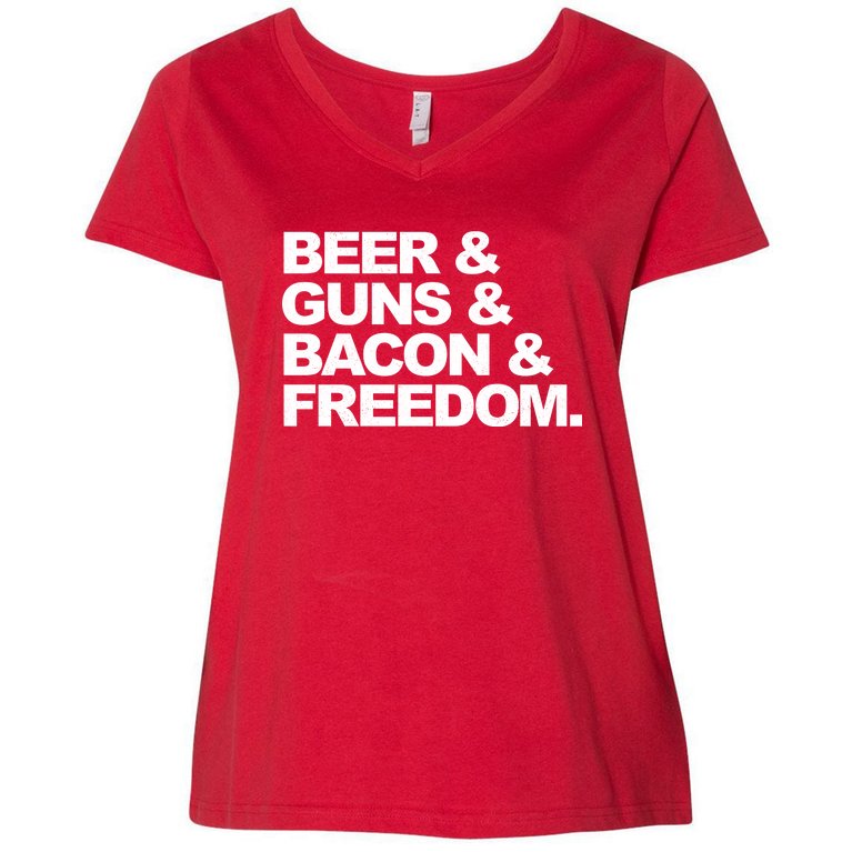 Beer Guns Bacon & Freedom Women's V-Neck Plus Size T-Shirt