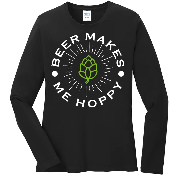 Beer Makes Me Hoppy Ladies Long Sleeve Shirt